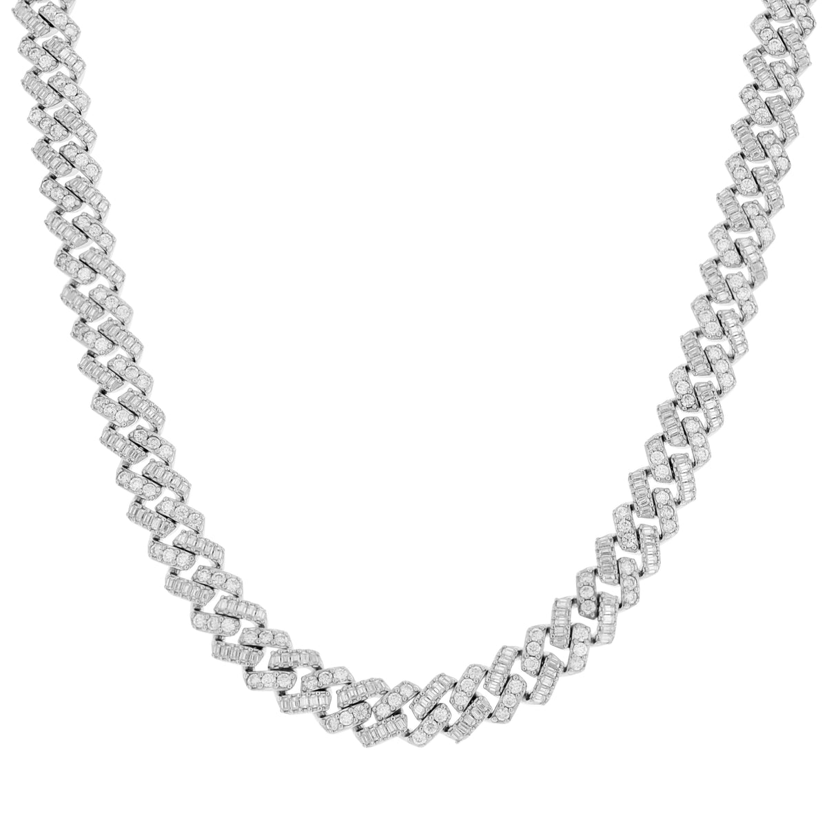 925 Sterling Silver Unisex Baguette Round 7.94ct, 7.79ct Moissanite Cuban Chain Necklace 8mm 16 Inches