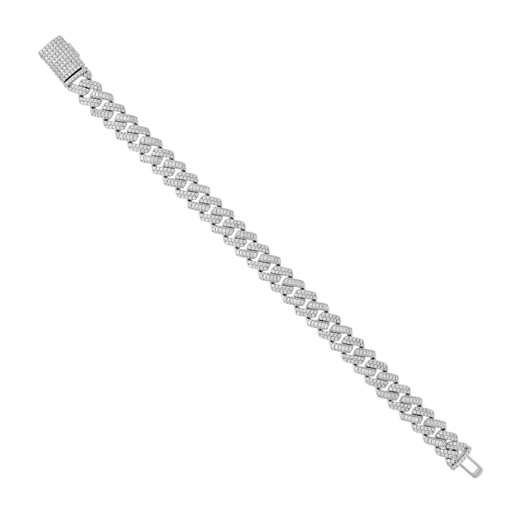 925 Sterling Silver Unisex Baguette Round 8.31ct, 13.18ct Moissanite Cuban Chain Necklace 10mm 24 Inches