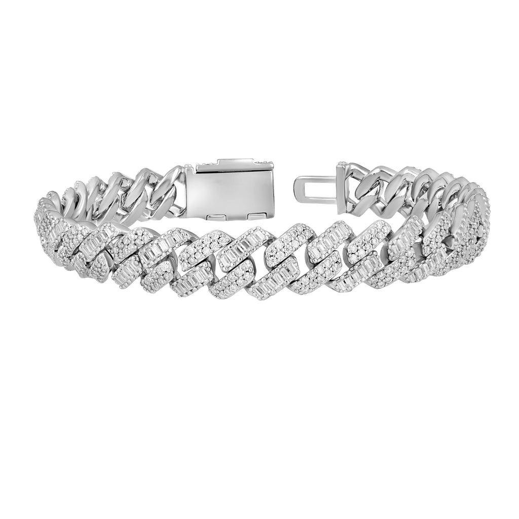 925 Sterling Silver Unisex Baguette Round 7.63ct, 12.11ct Moissanite Cuban Chain Necklace 10mm 22 Inches