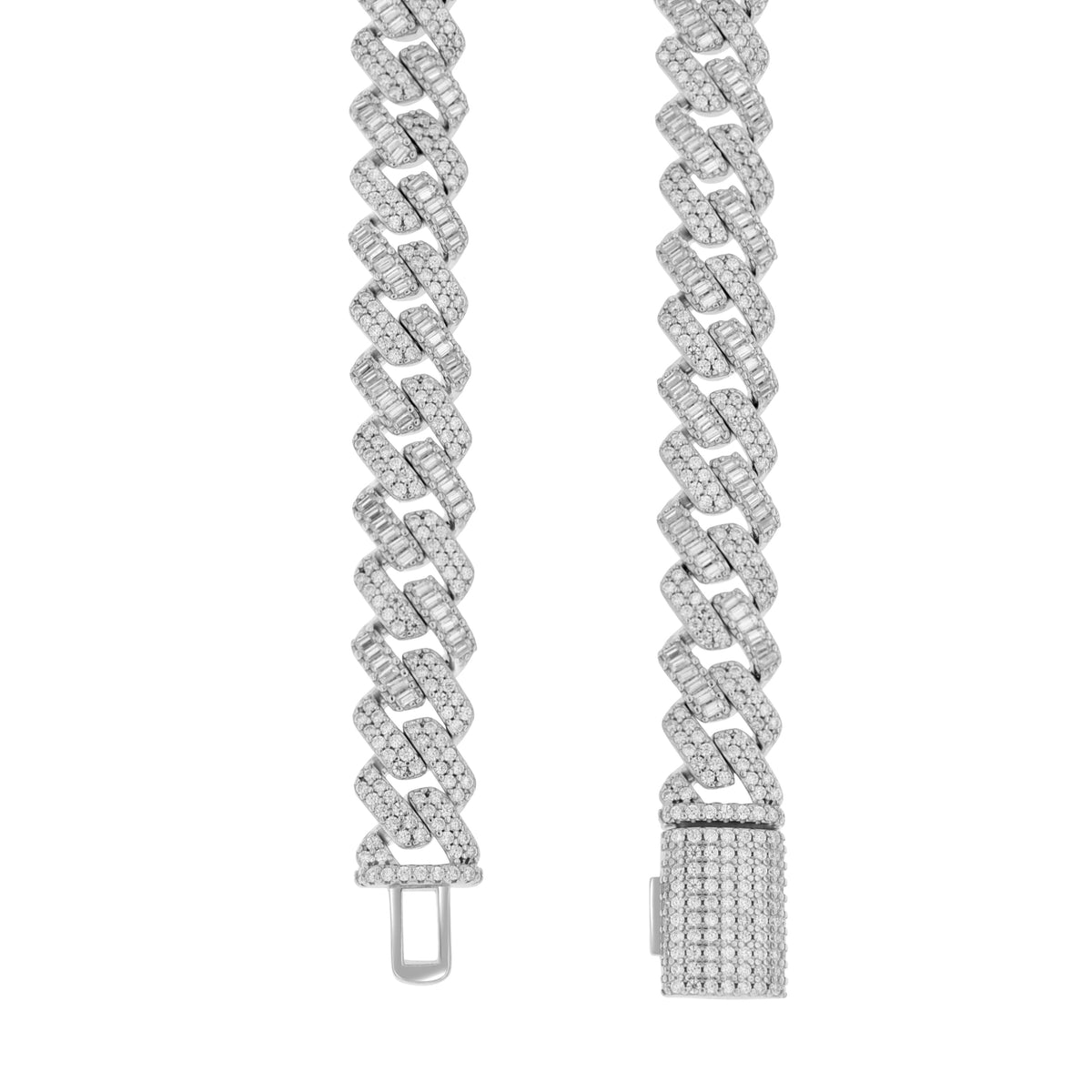 925 Sterling Silver Unisex Baguette Round 6.95ct, 10.92ct Moissanite Cuban Chain Necklace 10mm 20 Inches