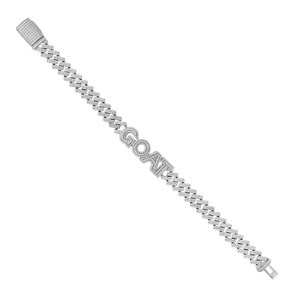 925 Sterling Silver Mens Moissanite GOAT Cuban Chain Bracelet