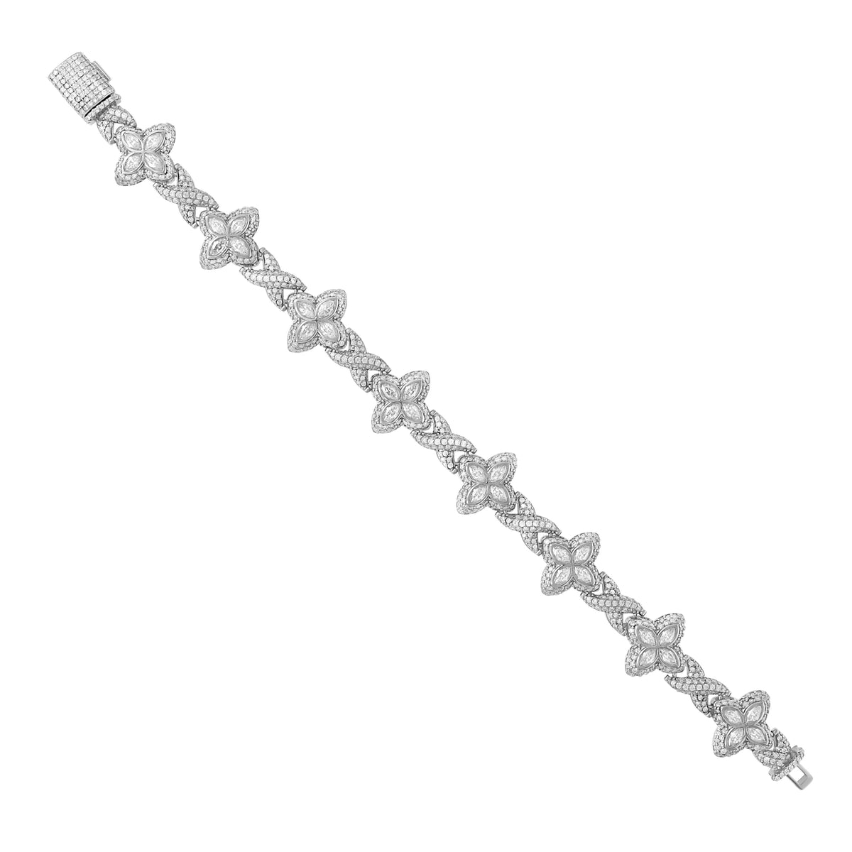 925 Sterling Silver Womens Marquise Round 4.99ct, 4.94ct Moissanite Infinity Clover Good Luck Charm Bracelet 16mm 7.4 Inches