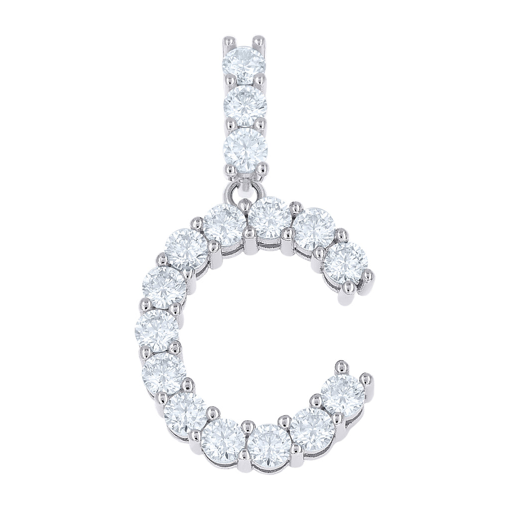 925 Sterling Silver Unisex 1.62ct Moissanite Initial Alphabet C Charm Pendant
