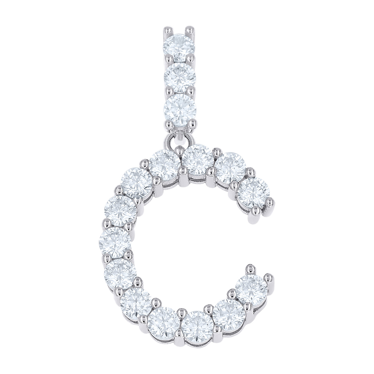 925 Sterling Silver Unisex 1.62ct Moissanite Initial Alphabet C Charm Pendant