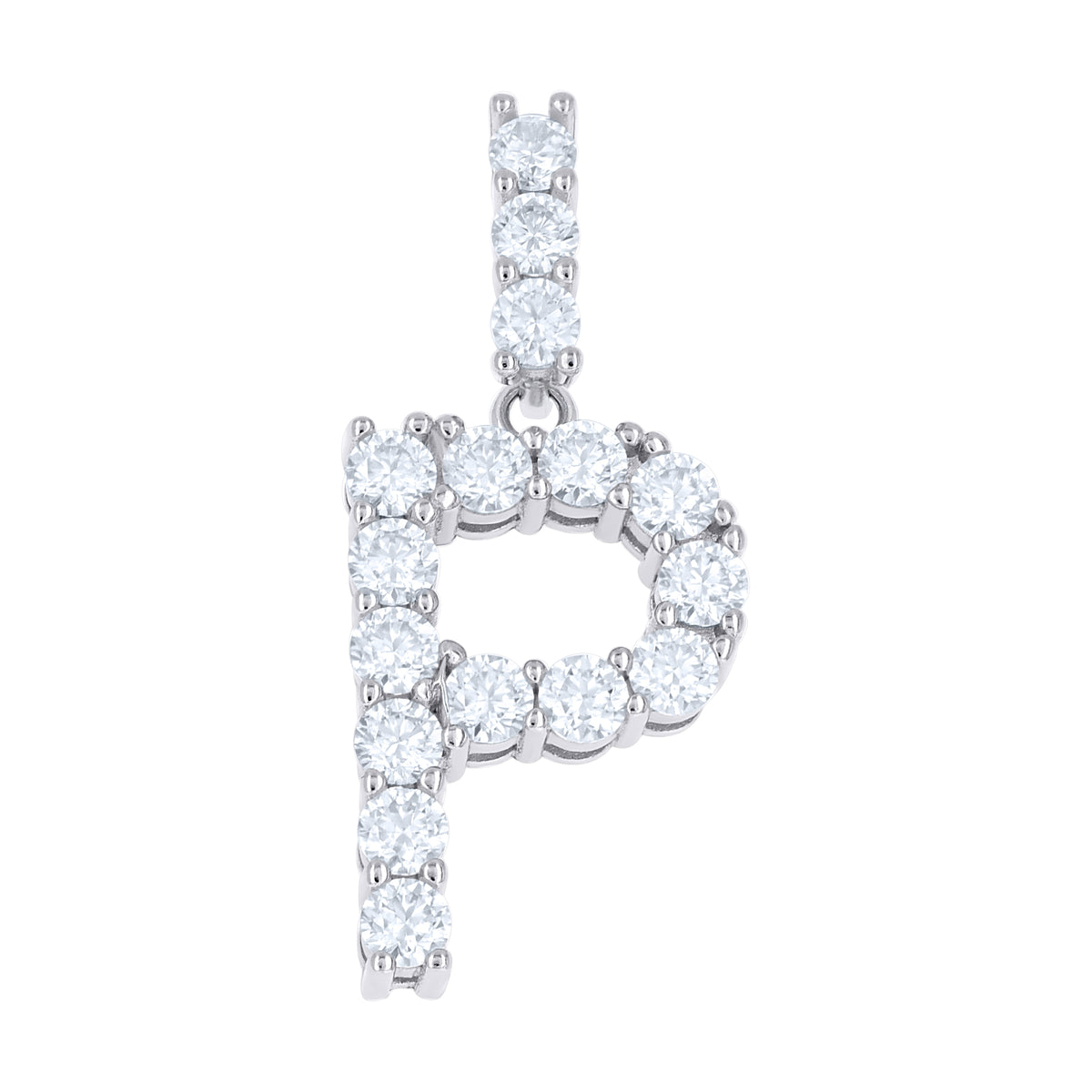 925 Sterling Silver Unisex 1.62ct Moissanite Initial Alphabet P Charm Pendant