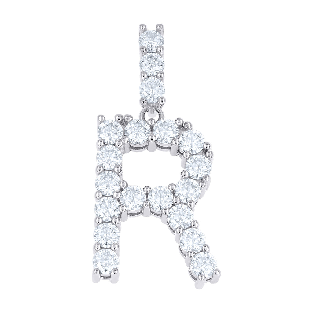 925 Sterling Silver Unisex 1.92ct Moissanite Initial Alphabet R Charm Pendant