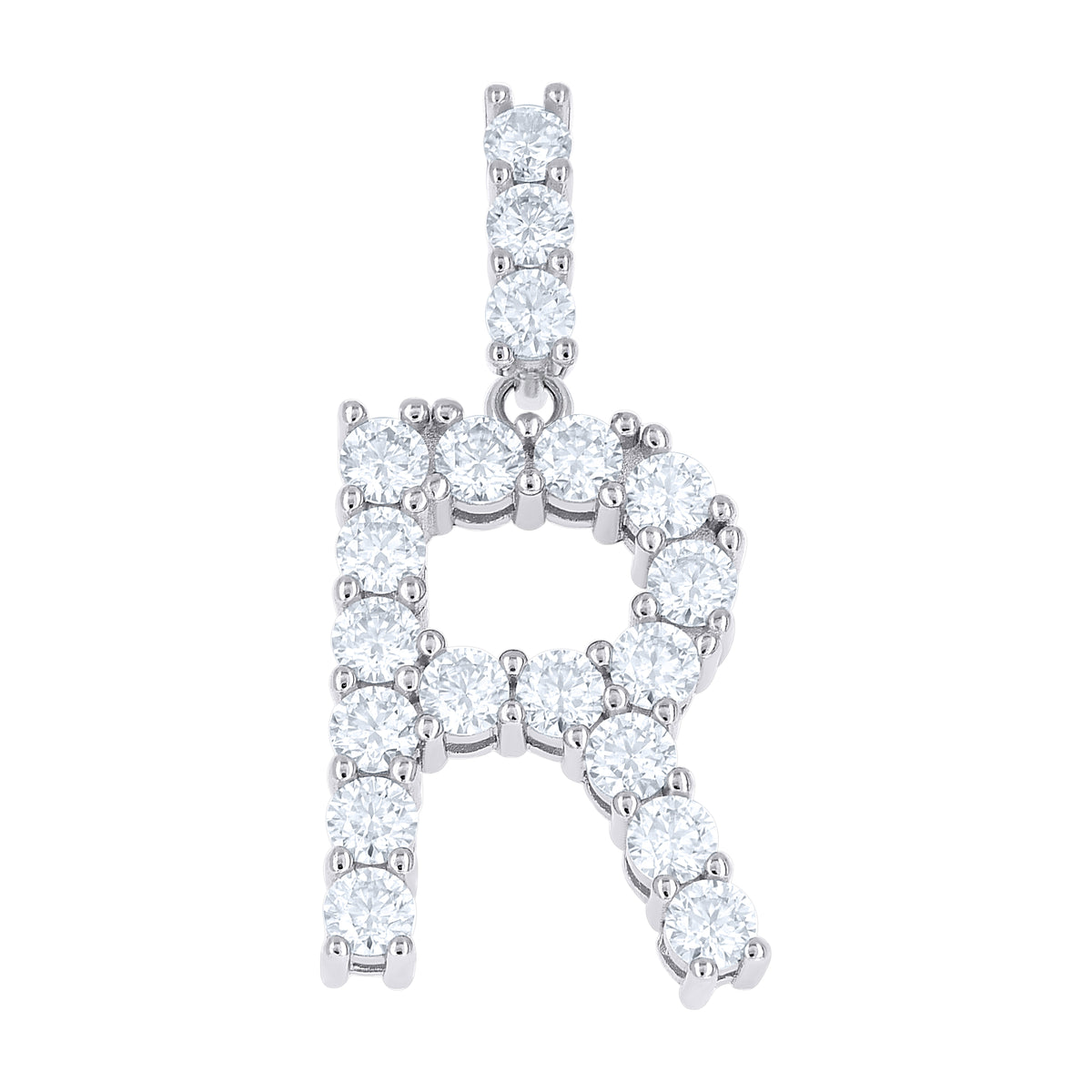 925 Sterling Silver Unisex 1.92ct Moissanite Initial Alphabet R Charm Pendant