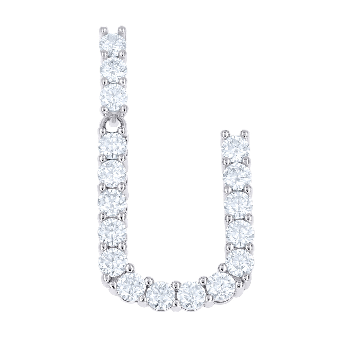 925 Sterling Silver Unisex 1.72ct Moissanite Initial Alphabet U Charm Pendant