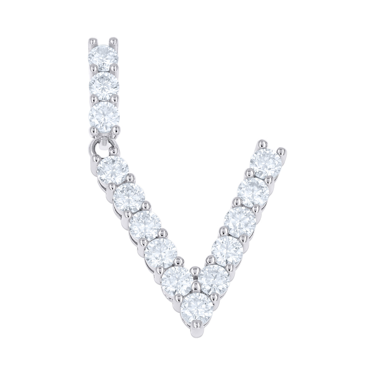 925 Sterling Silver Unisex 1.41ct Moissanite Initial Alphabet V Charm Pendant