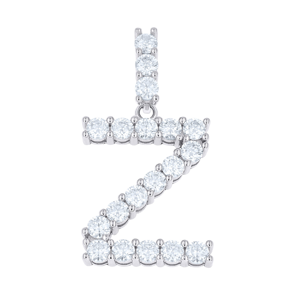 925 Sterling Silver Unisex 1.92ct Moissanite Initial Alphabet Z Charm Pendant