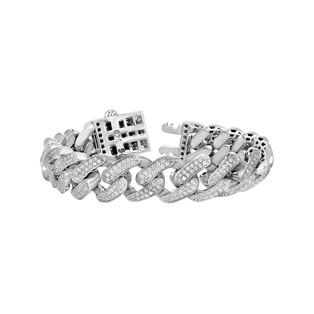 925 Sterling Silver Unisex 19.00ct Moissanite Miami Cuban Chain Necklace 15mm 26 Inches