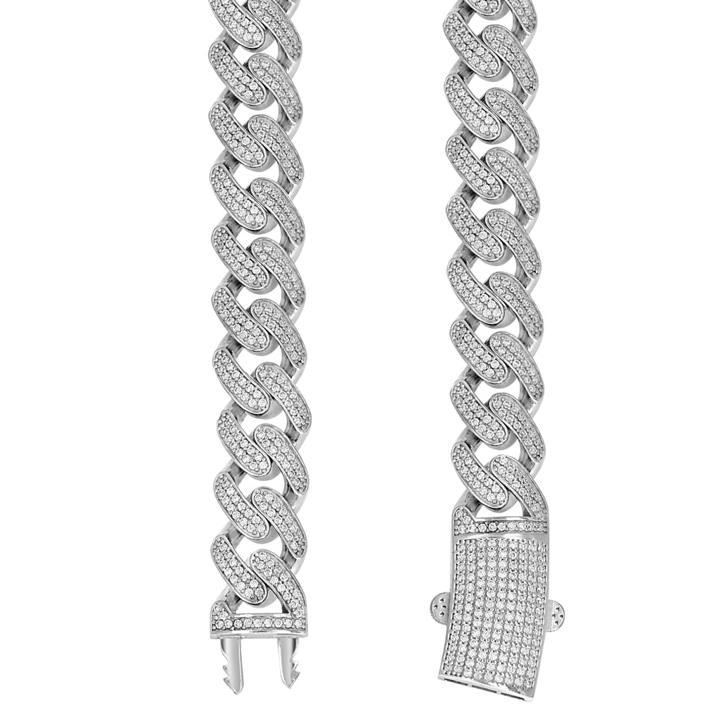 925 Sterling Silver Unisex 16.00ct Moissanite Miami Cuban Chain Necklace 15mm 22 Inches