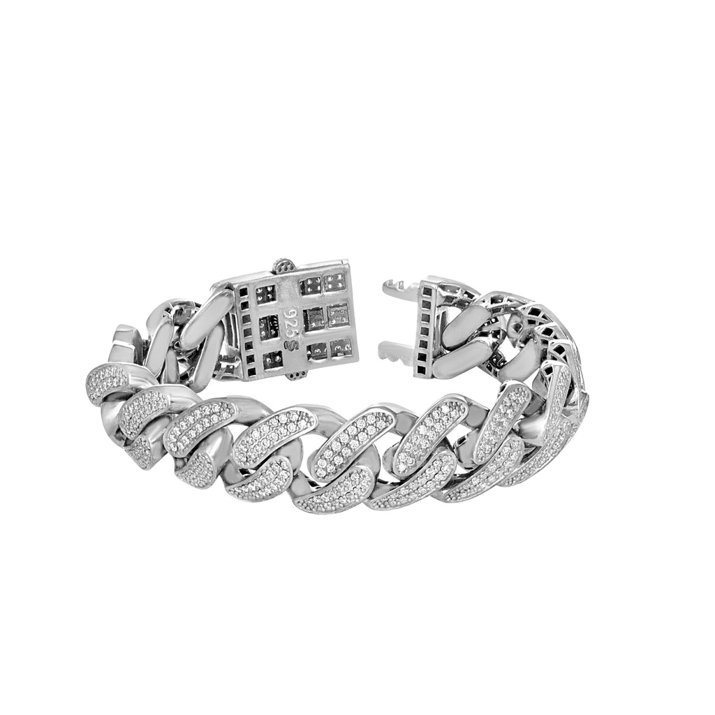 925 Sterling Silver Unisex 28.59ct Moissanite Miami Cuban Chain Necklace 17mm 26 Inches