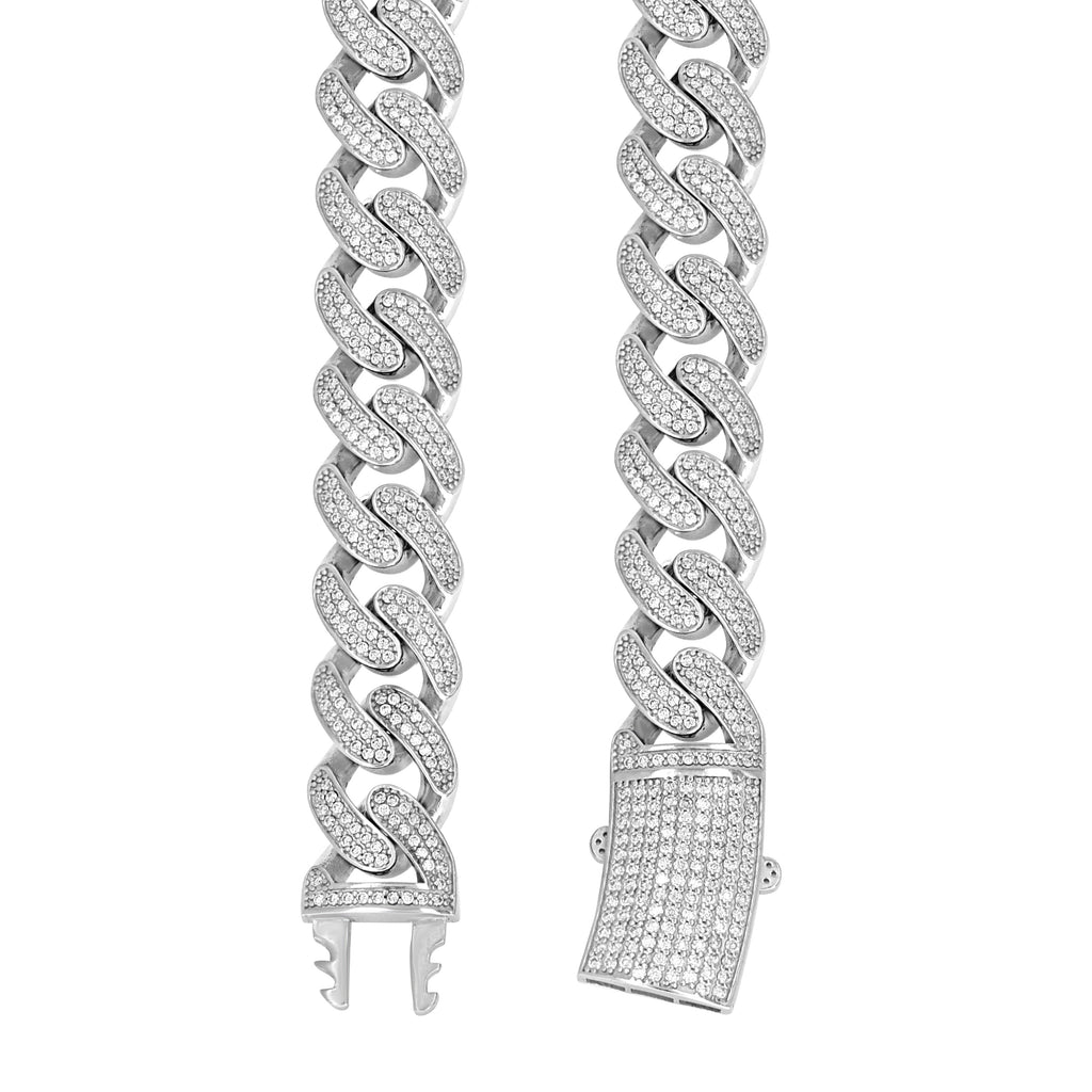 925 Sterling Silver Unisex 28.59ct Moissanite Miami Cuban Chain Necklace 17mm 26 Inches
