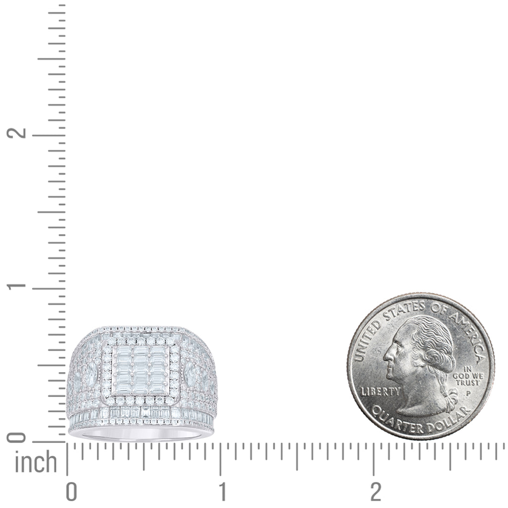 925 Sterling Silver Mens Round Baguette 2.25ct, 3.21ct Moissanite Fashion Pinky Ring Size 9