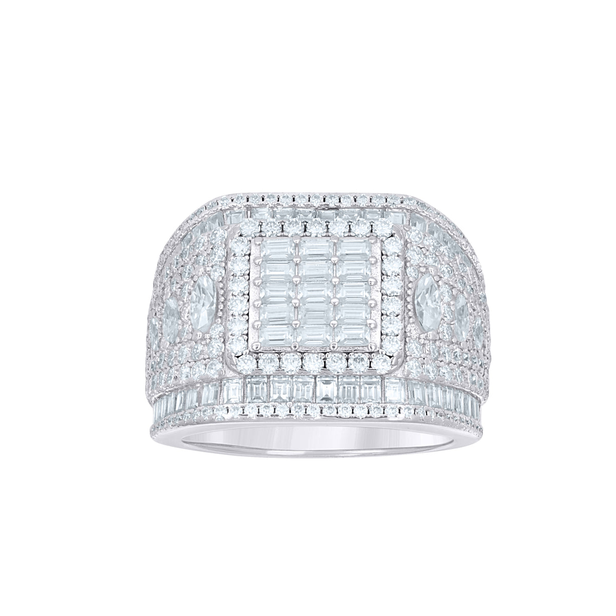 925 Sterling Silver Mens Round Baguette 2.25ct, 3.21ct Moissanite Fashion Pinky Ring Size 9