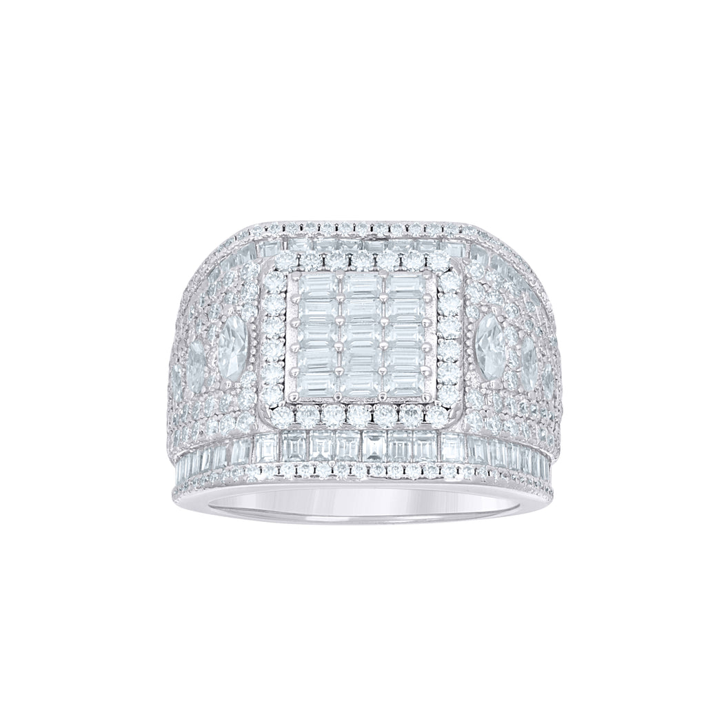 925 Sterling Silver Mens Round Baguette 2.25ct, 3.21ct Moissanite Fashion Pinky Ring Size 8