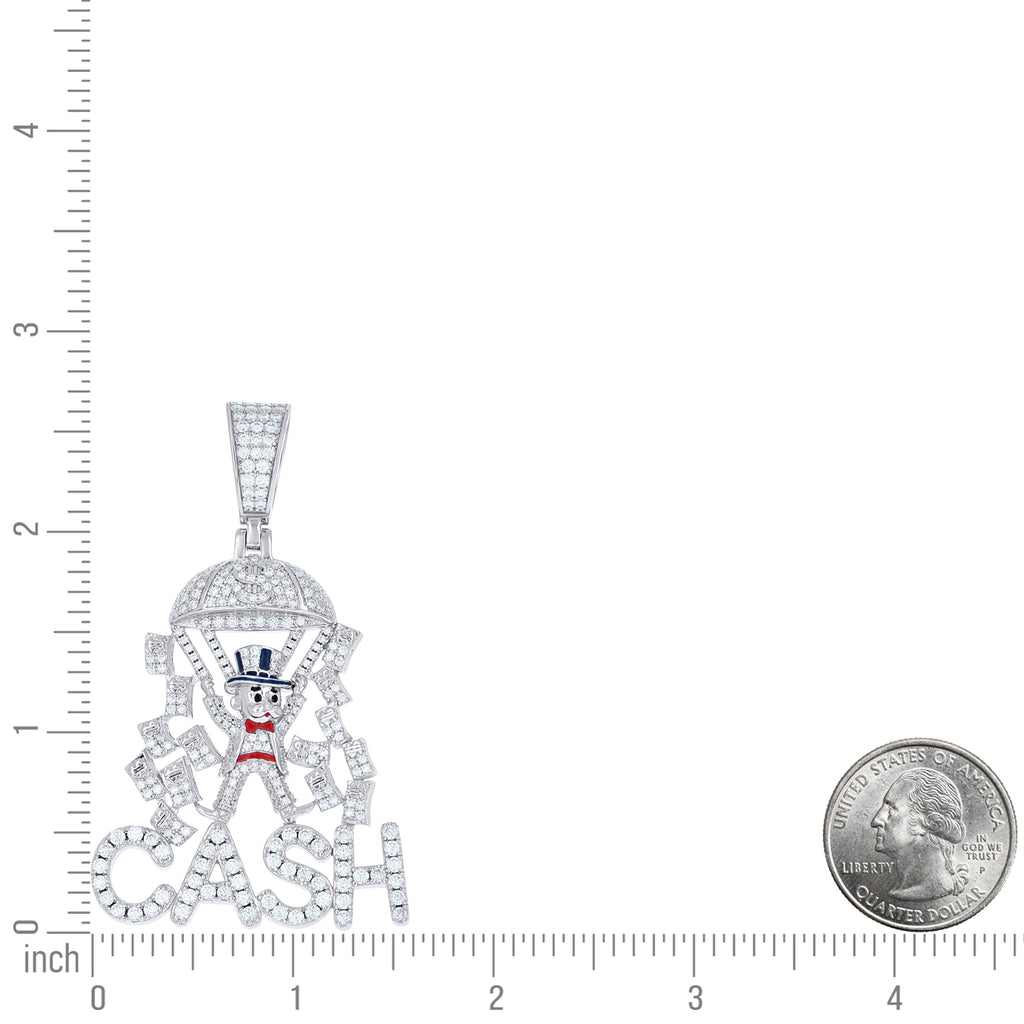 925 Sterling Silver Mens 3.65ct Moissanite Money Man Enameled Monopoly Gambling Pendant
