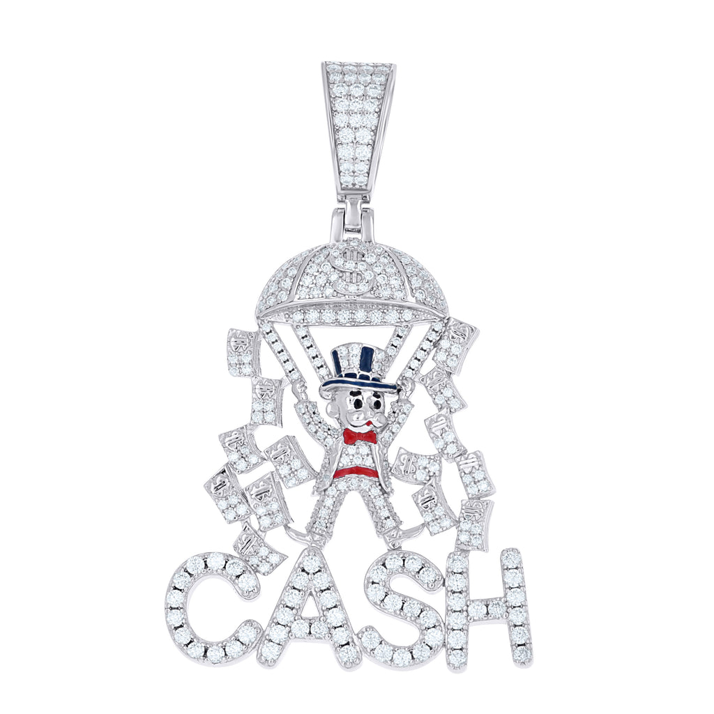 925 Sterling Silver Mens 3.65ct Moissanite Money Man Enameled Monopoly Gambling Pendant