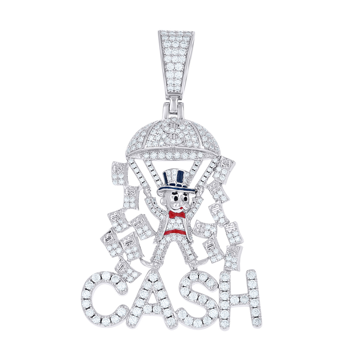 925 Sterling Silver Mens 3.65ct Moissanite Money Man Enameled Monopoly Gambling Pendant