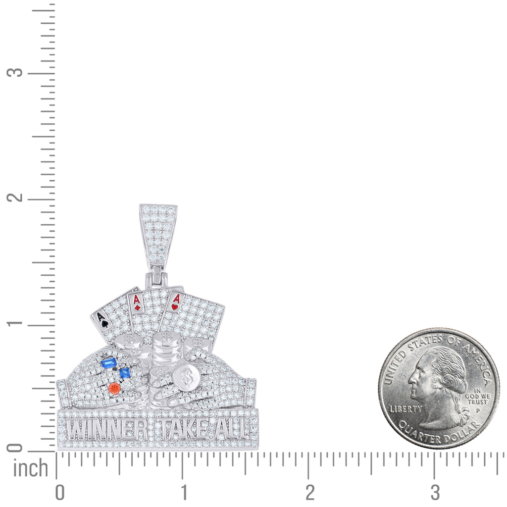 925 Sterling Silver Mens 2.92ct Moissanite Colored CZ Playing Cards Winner Take All Ace of Spades Enameled Pendant