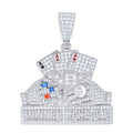 925 Sterling Silver Mens 2.92ct Moissanite Colored CZ Playing Cards Winner Take All Ace of Spades Enameled Pendant