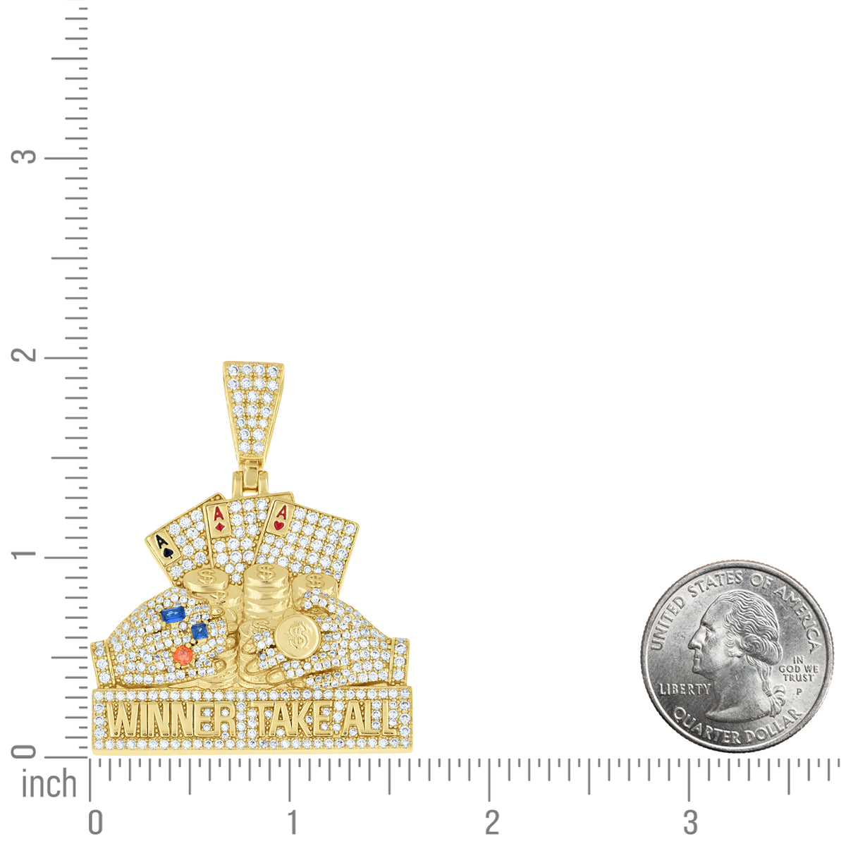 925 Sterling Silver Yellow-tone Mens 2.92ct Moissanite Colored CZ Winner Take All Ace of Spades Enameled Pendant