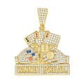 925 Sterling Silver Yellow-tone Mens 2.92ct Moissanite Colored CZ Winner Take All Ace of Spades Enameled Pendant