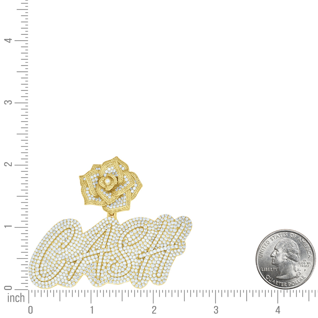 925 Sterling Silver Yellow-tone Mens 8.37ct Moissanite Case & Rose Symbol Of Success Currency Pendant
