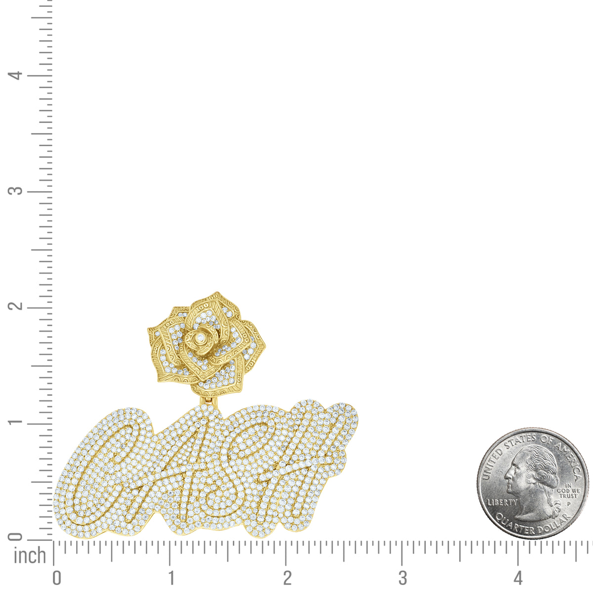 925 Sterling Silver Yellow-tone Mens 8.37ct Moissanite Case & Rose Symbol Of Success Currency Pendant