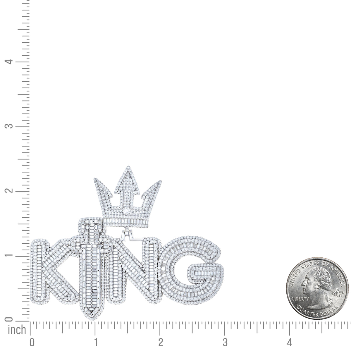 925 Sterling Silver Mens Round Baguette 5.15ct, 6.91ct Moissanite Crowned KING Talking Fashion Pendant