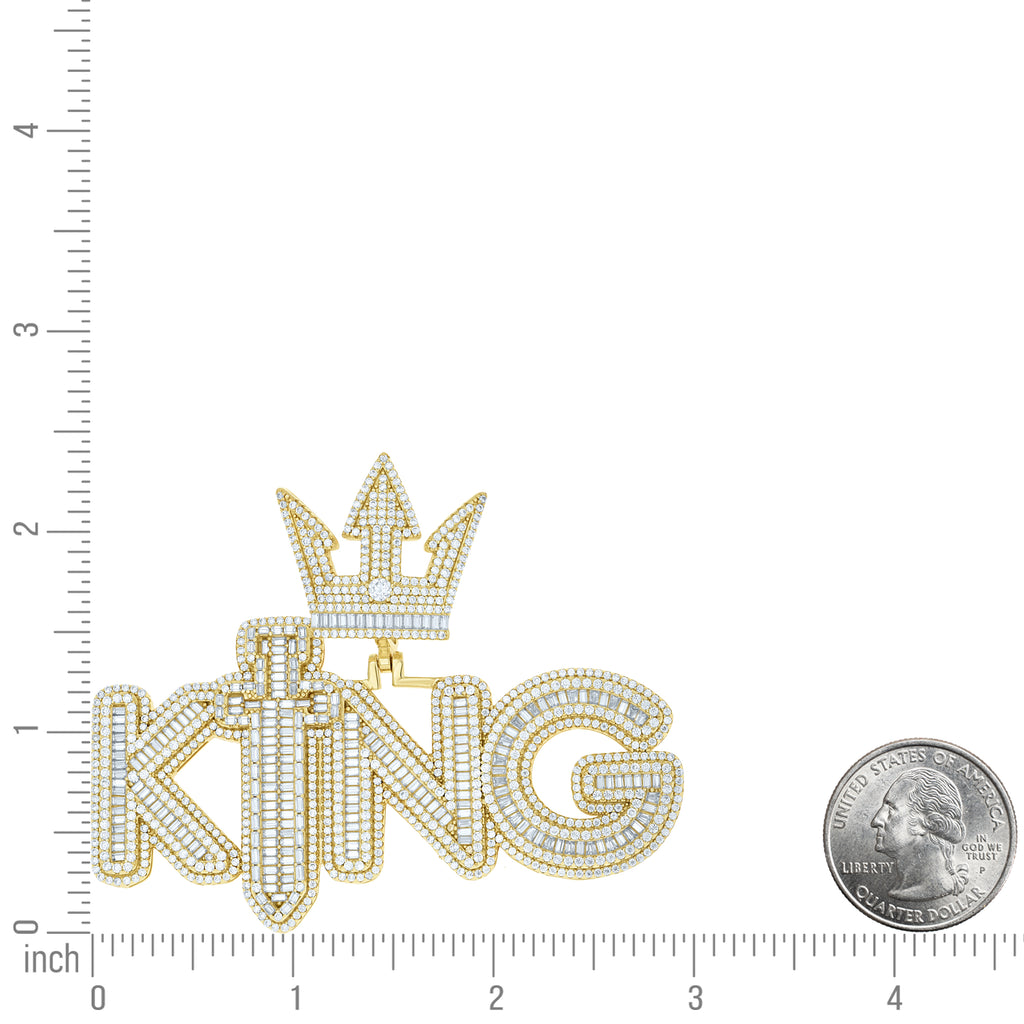 925 Sterling Silver Yellow-tone Mens 5.15ct, 6.91ct Moissanite Crowned KING Talking Fashion Pendant