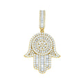 925 Sterling Silver Yellow-tone Mens Round Baguette 1.87ct, 1.98ct Moissanite Hamsa Symbol Religious Pendant