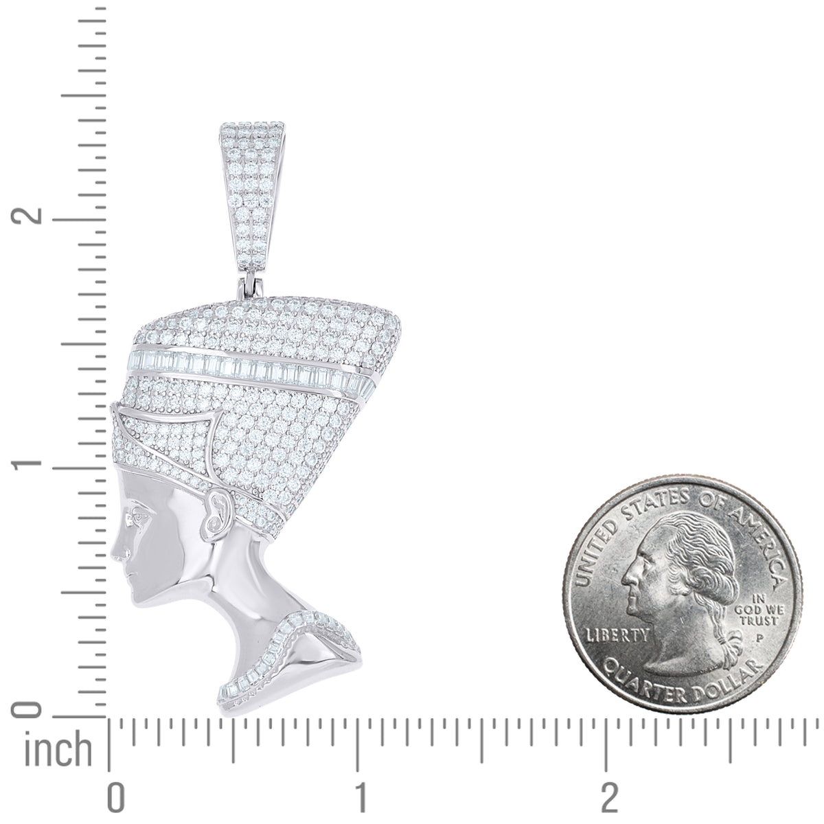 925 Sterling Silver Mens Round Baguette 3.60ct, 1.28ct Moissanite Nefertiti Egyptian Pendant