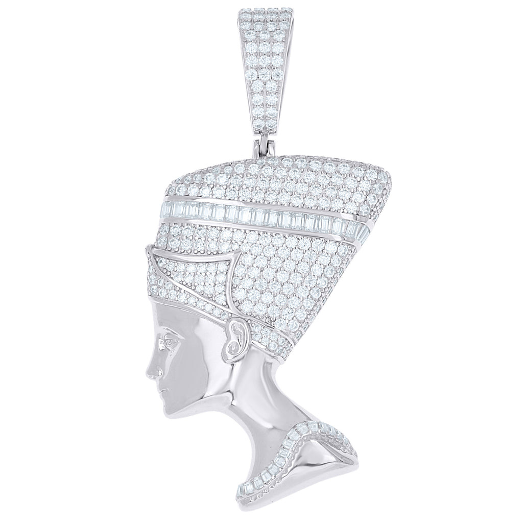 925 Sterling Silver Mens Round Baguette 3.60ct, 1.28ct Moissanite Nefertiti Egyptian Pendant