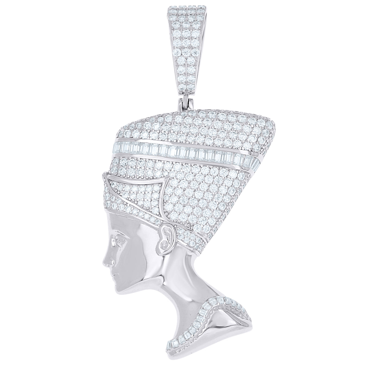 925 Sterling Silver Mens Round Baguette 3.60ct, 1.28ct Moissanite Nefertiti Egyptian Pendant