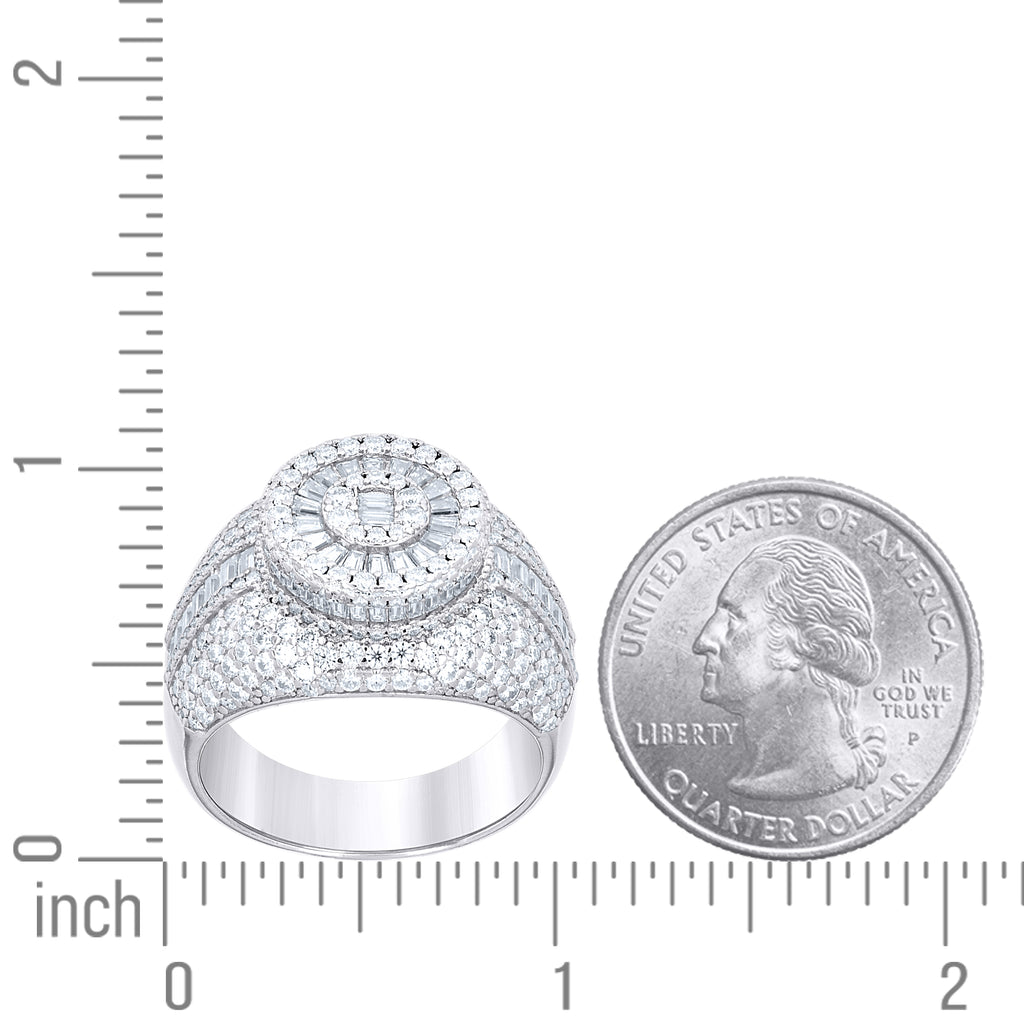 925 Sterling Silver Mens Round Baguette  3.26ct, 2.28ct Moissanite Fashion Ring