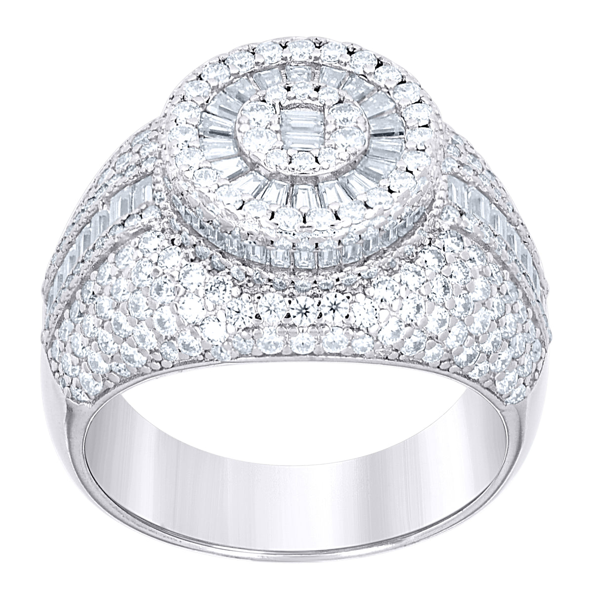 925 Sterling Silver Mens Round Baguette  3.26ct, 2.28ct Moissanite Fashion Ring