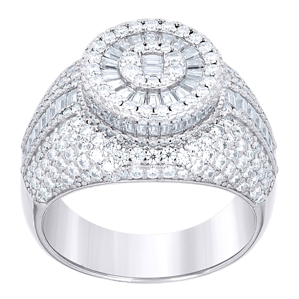 925 Sterling Silver Mens Round Baguette  3.26ct, 2.28ct Moissanite Fashion Ring Size 12