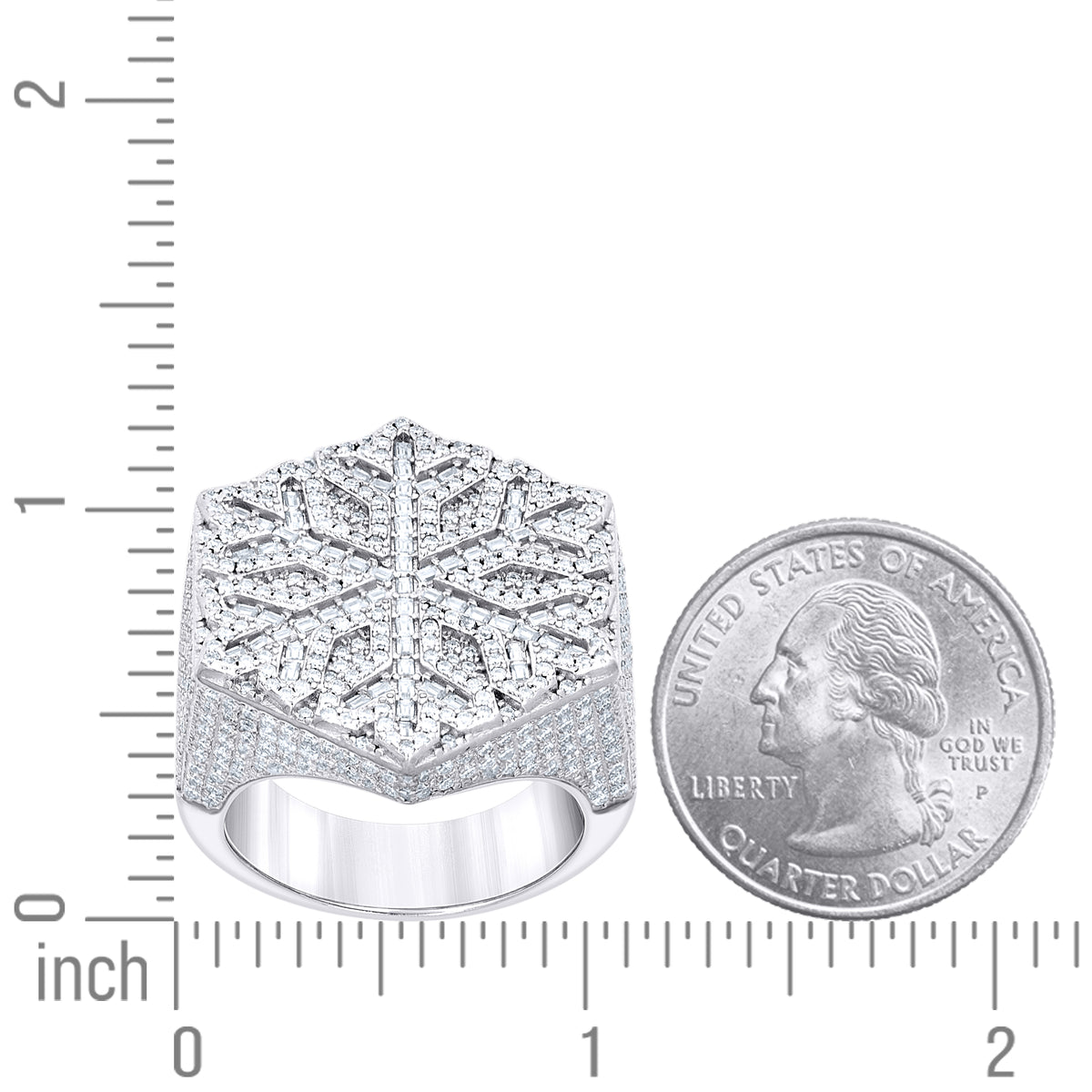 925 Sterling Silver Mens Round Baguette  3.78ct, 1.24ct Moissanite Snowflake Fashion Ring Size 9