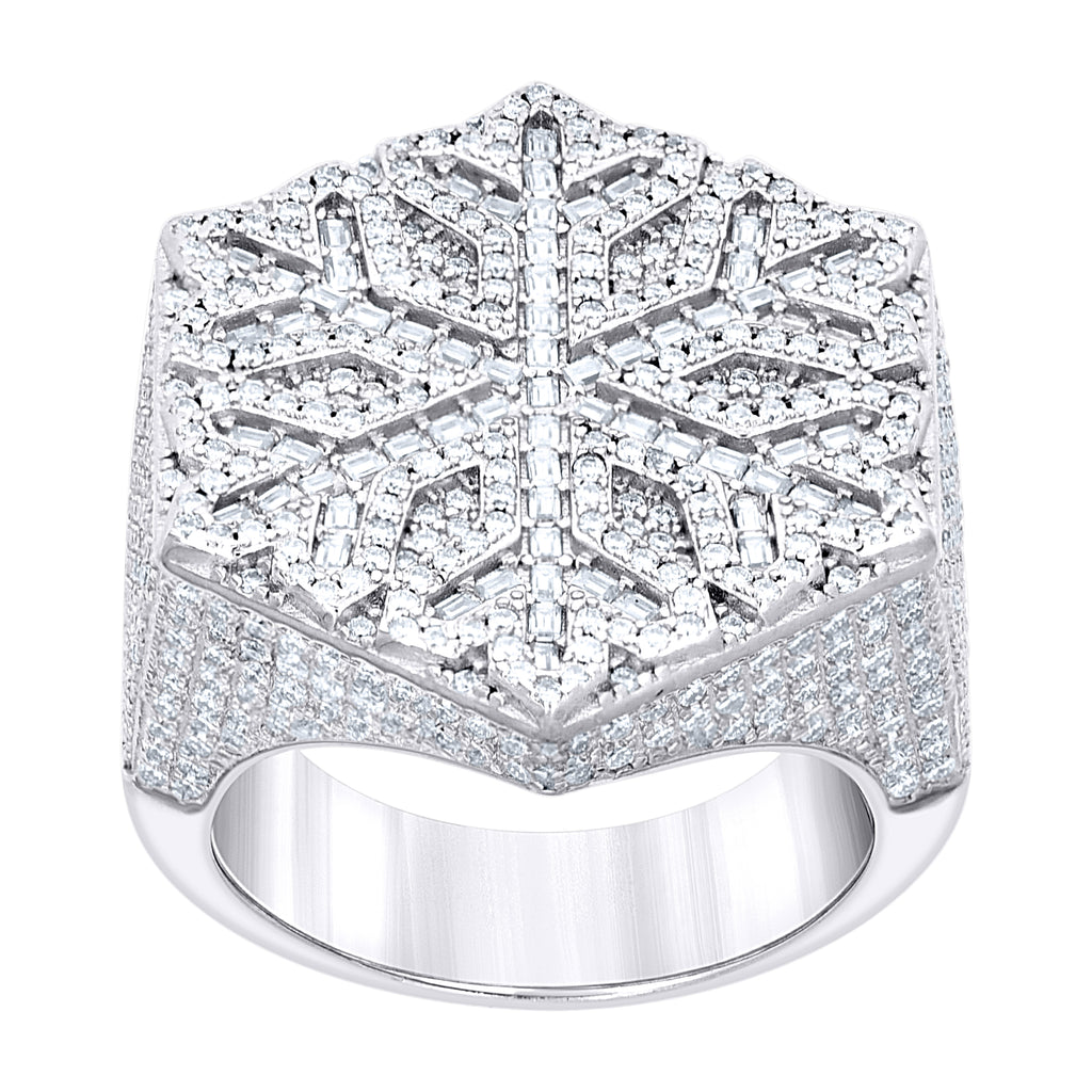 925 Sterling Silver Mens Round Baguette  3.78ct, 1.24ct Moissanite Snowflake Fashion Ring Size 9