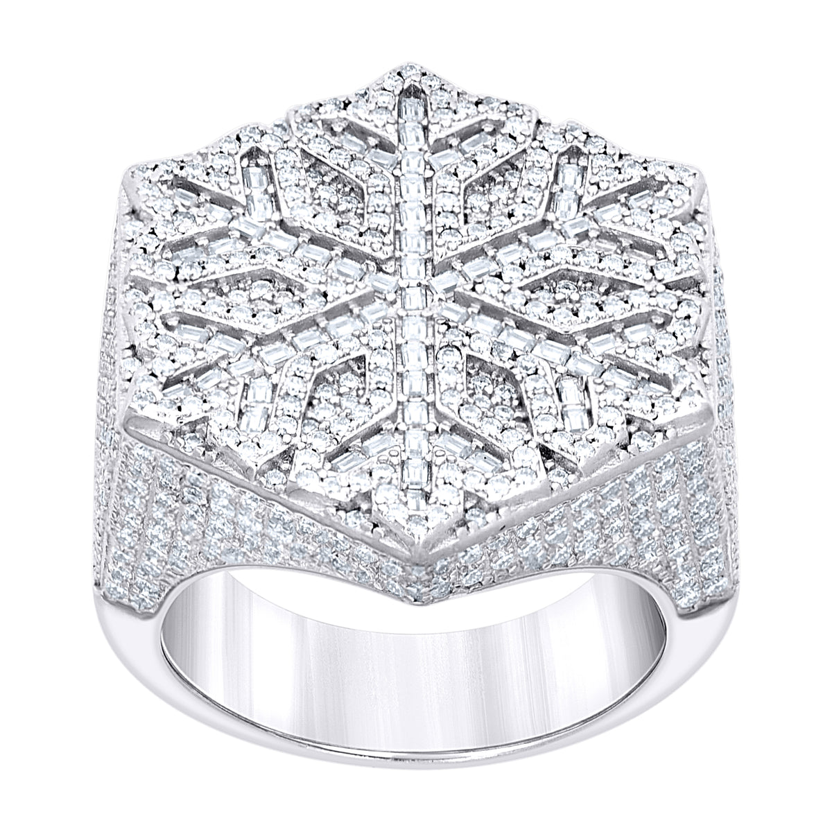 925 Sterling Silver Mens Round Baguette  3.78ct, 1.24ct Moissanite Snowflake Fashion Ring Size 9
