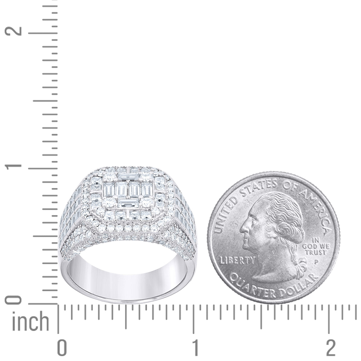 925 Sterling Silver Mens Round Baguette  2.12ct, 3.55ct Moissanite Square Head Fashion Ring Size 10