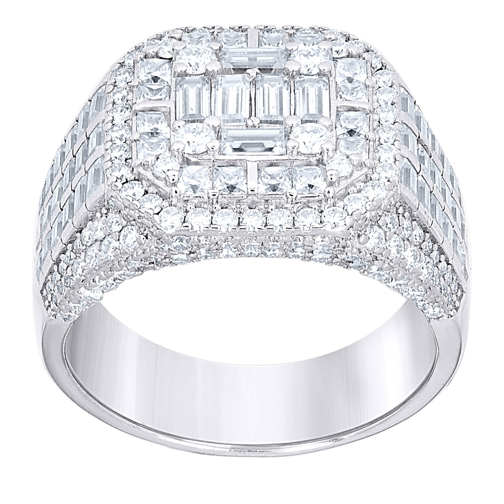 925 Sterling Silver Mens Round Baguette  2.12ct, 3.55ct Moissanite Square Head Fashion Ring Size 10