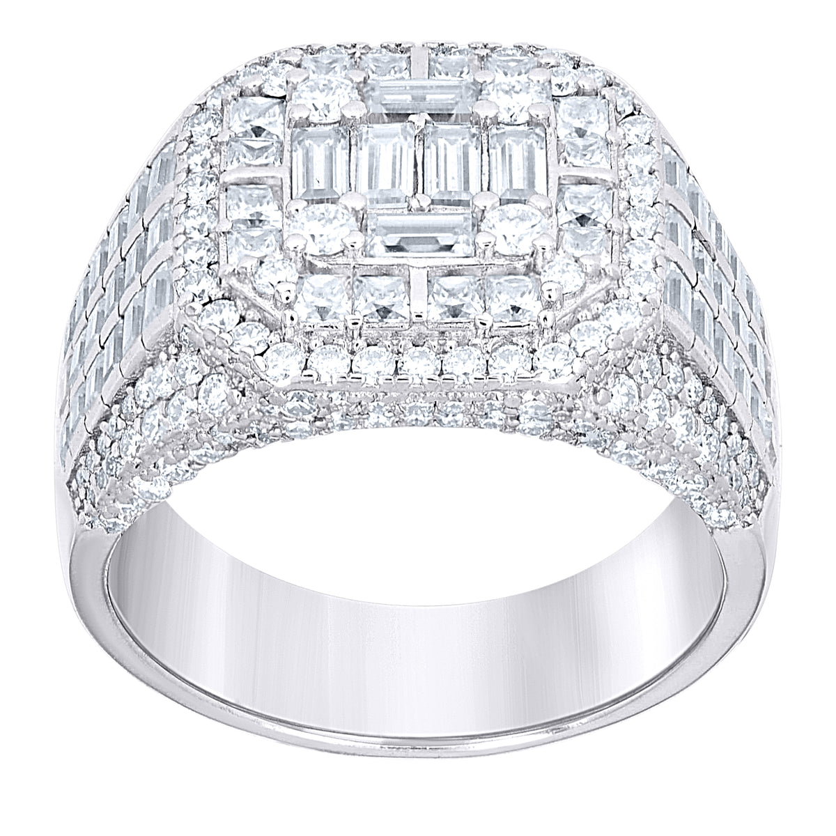 925 Sterling Silver Mens Round Baguette  2.12ct, 3.55ct Moissanite Square Head Fashion Ring Size 10