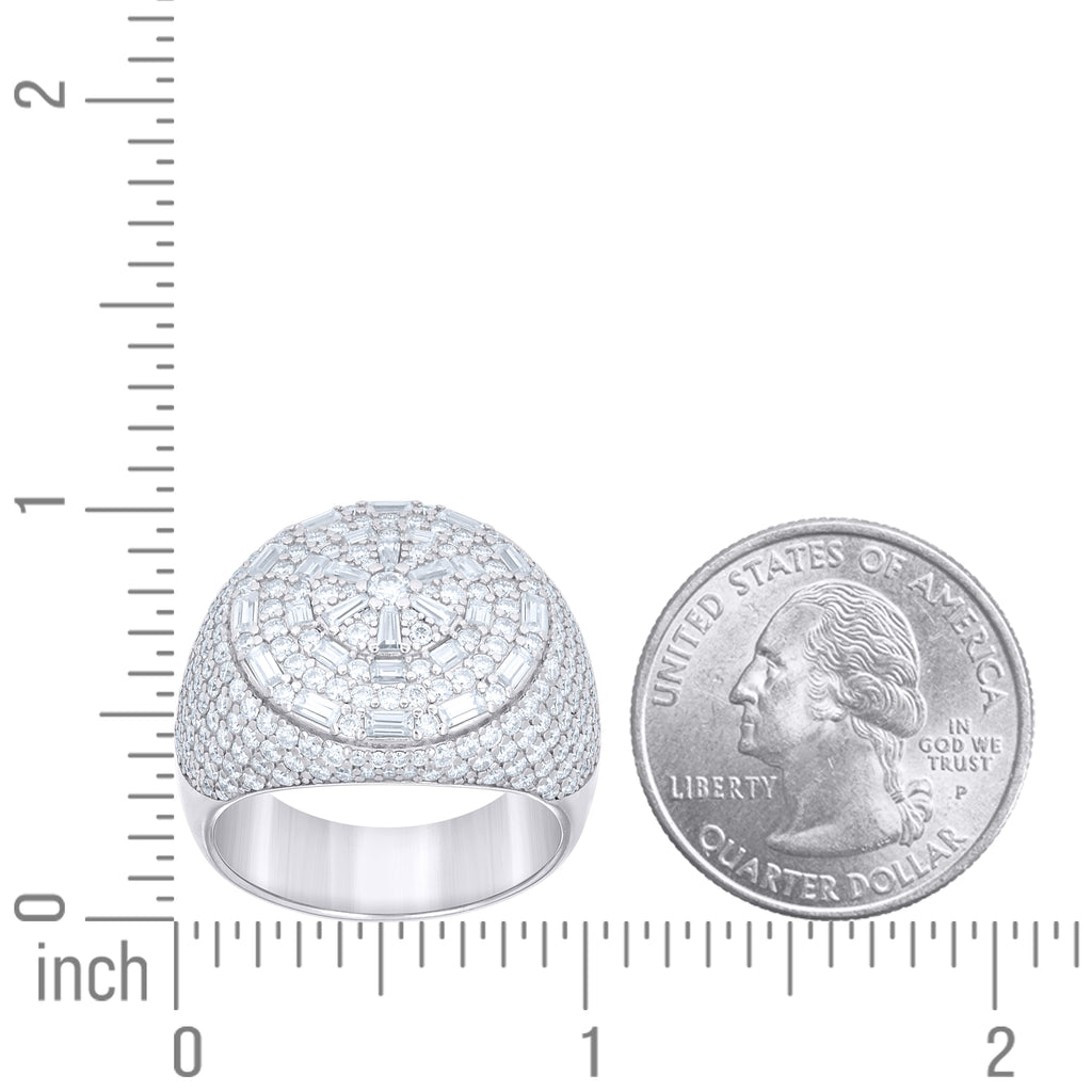 925 Sterling Silver Mens Round Baguette  3.71ct, 1.48ct Moissanite Cluster Fashion Ring Size 12