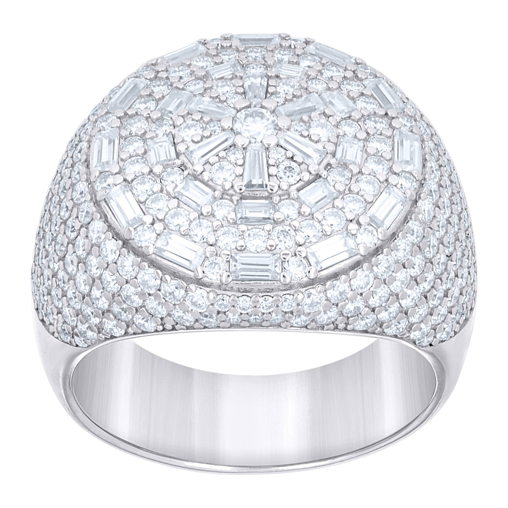 925 Sterling Silver Mens Round Baguette  3.71ct, 1.48ct Moissanite Cluster Fashion Ring Size 11
