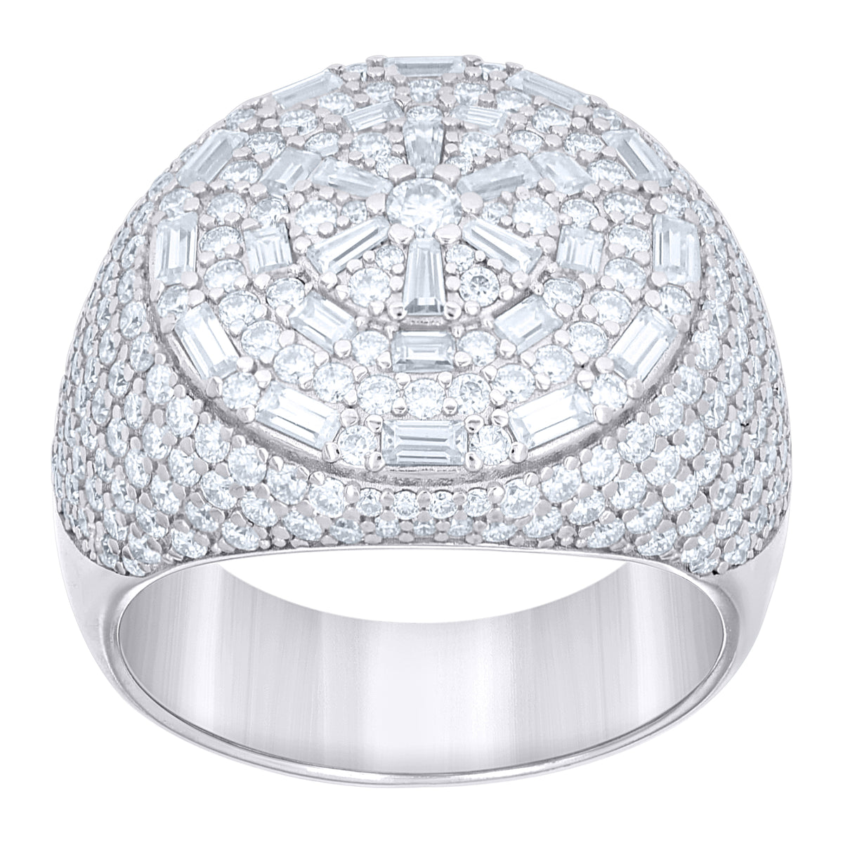 925 Sterling Silver Mens Round Baguette  3.71ct, 1.48ct Moissanite Cluster Fashion Ring Size 12
