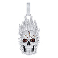 925 Sterling Silver Mens Baguette Round 2.31ct, 0.30ct Moissanite Enameled Fire Skull Fashion Charm Pendant