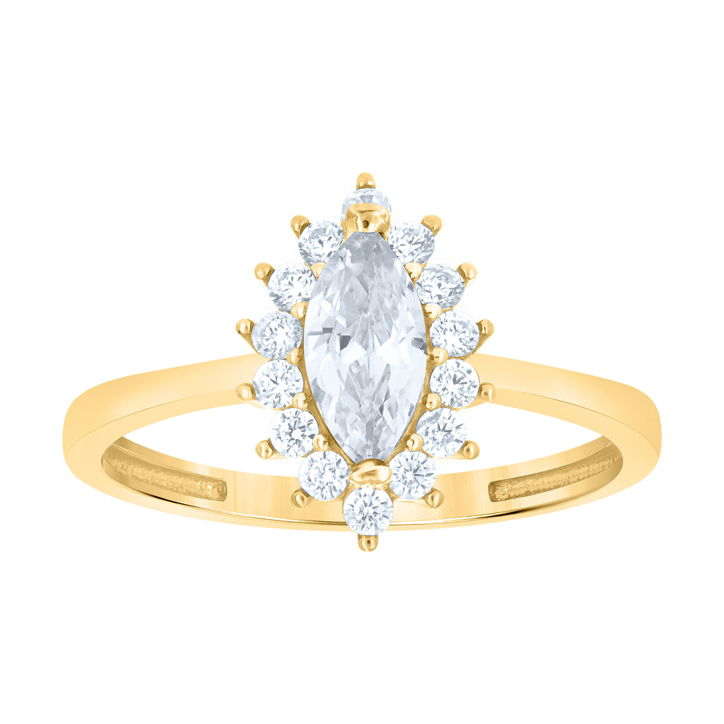 10K Yellow Gold Womens Round Marquise Cubic-Zirconia Fashion Ring